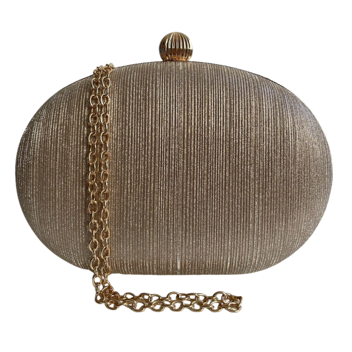 Bolsa Festa Clutch Oval Brilho Dourada