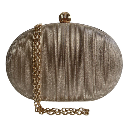 Bolsa Festa Clutch Oval Brilho Dourada