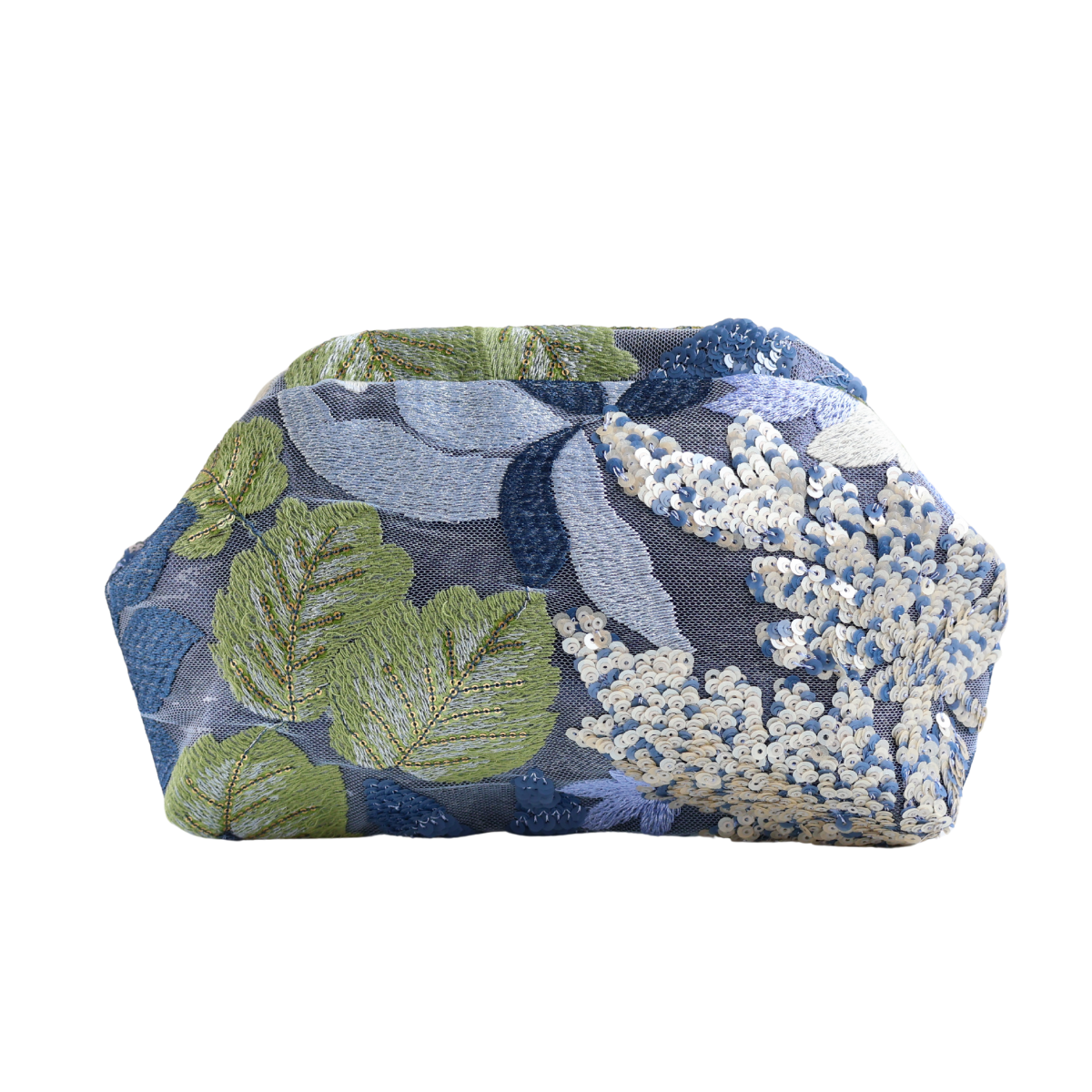 Bolsa Pouch Festa Clutch Flores Bordadas Azul