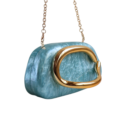 Bolsa de Festa Clutch Acrílico Perolada Azul
