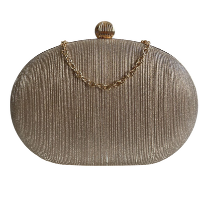 Bolsa Festa Clutch Oval Brilho Dourada