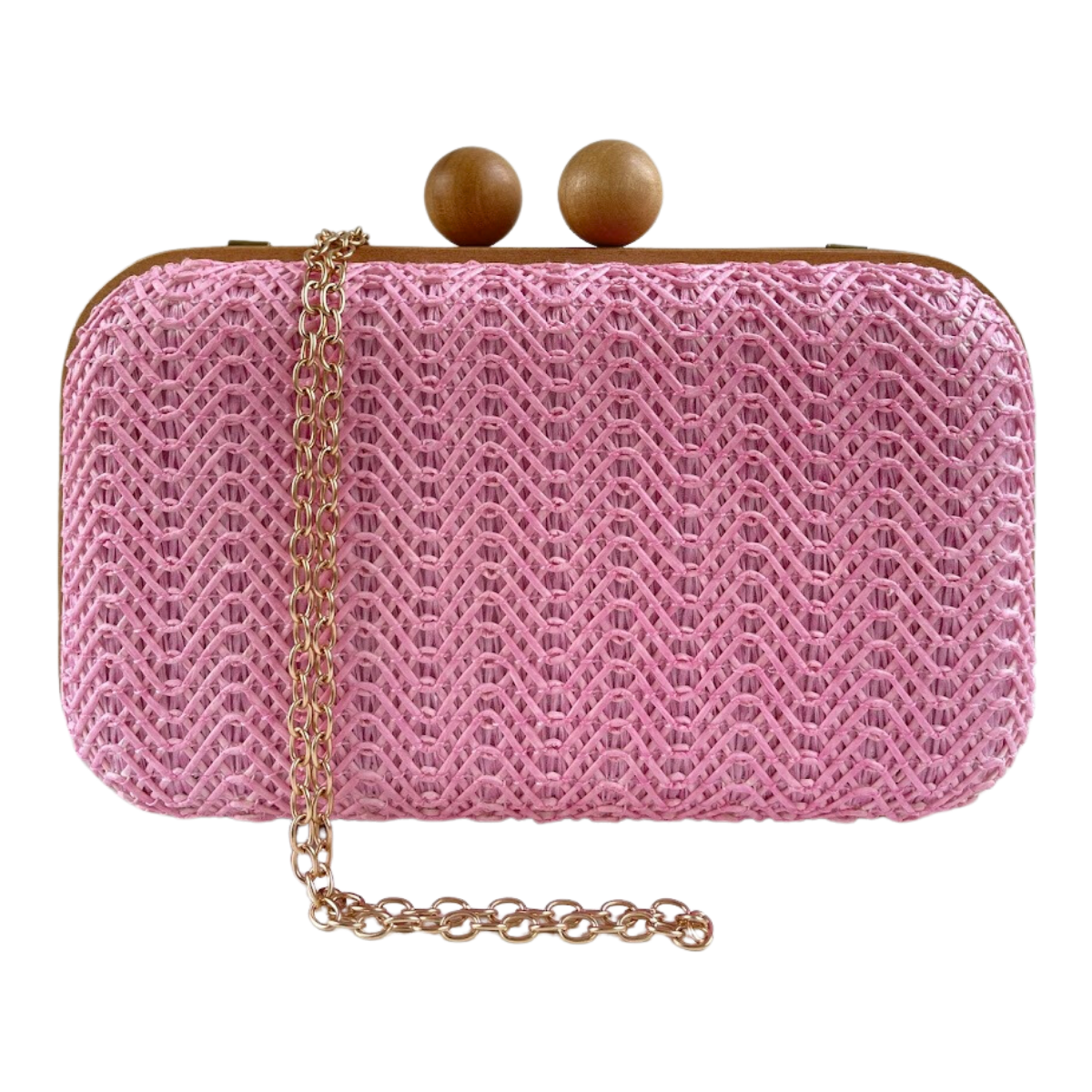 Bolsa de Festa Clutch Madeira e Palha Rosa Bebê - ReUse