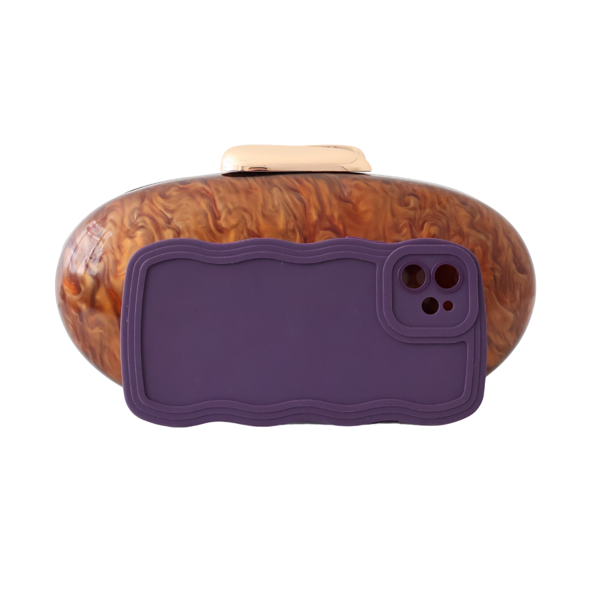 Bolsa Clutch Festa Acrílico Oval Marrom