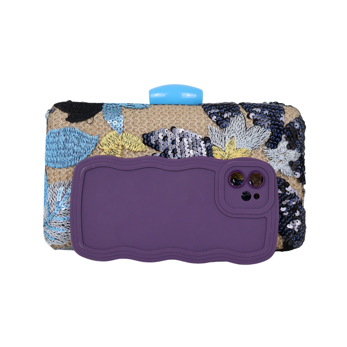 Bolsa Clutch Festa Bordada Flores Azul