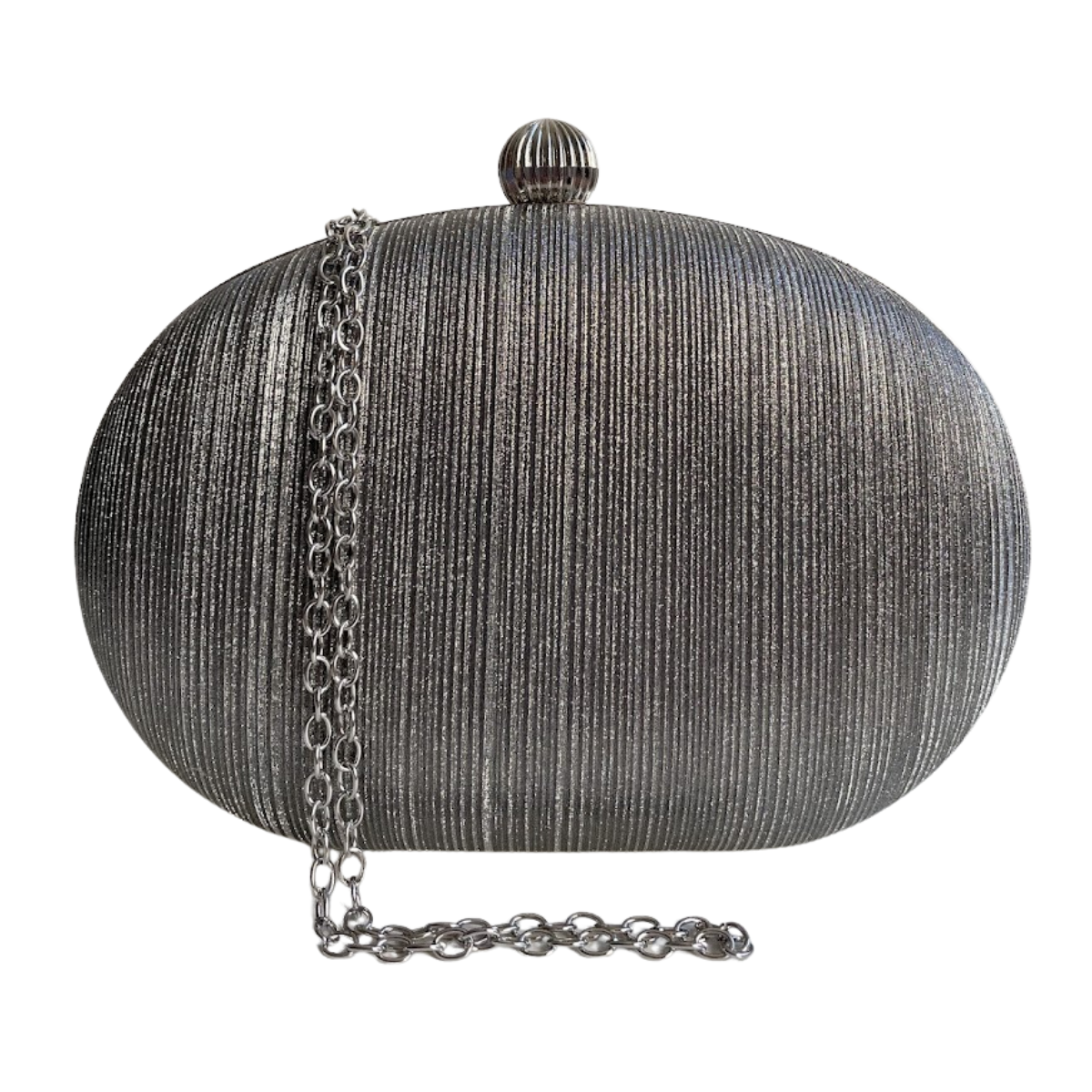 Bolsa Festa Clutch Oval Brilho Prata Grafite