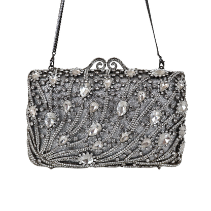 Bolsa Festa Clutch Pedraria Strass Prata
