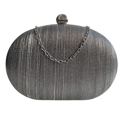 Bolsa Festa Clutch Oval Brilho Prata Grafite