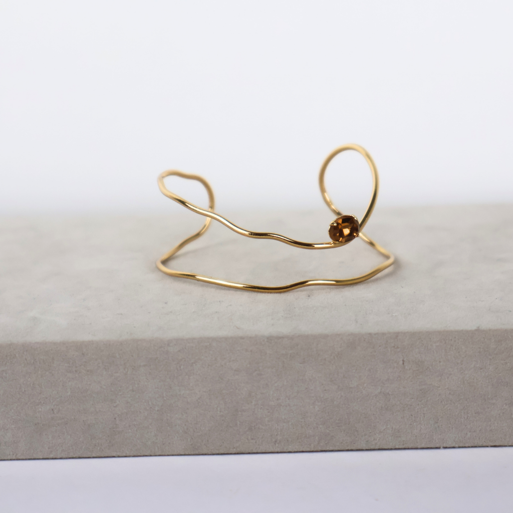 Bracelete - Dourado e Cristal Marrom - Semijoia