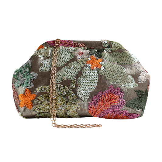 Bolsa Pouch Festa Clutch Flores Bordadas Verde Claro