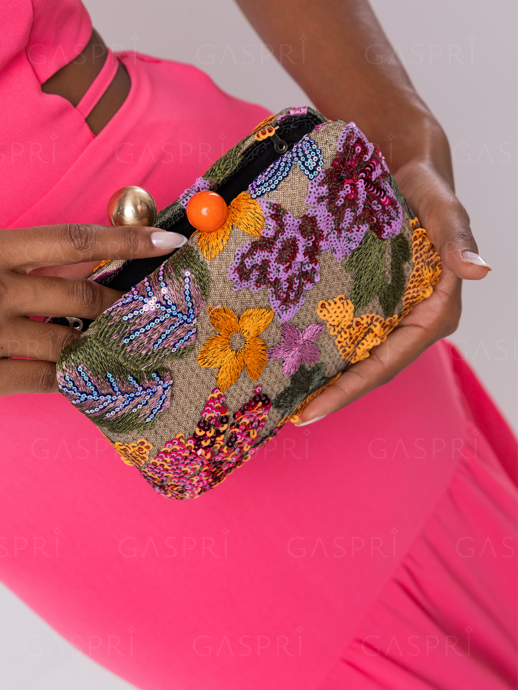 Bolsa Clutch Festa Bordada Flores Laranja