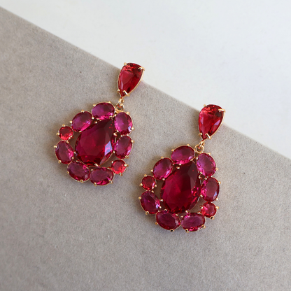 Brinco Dourado e Cristal Rosa - Semijoia