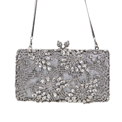 Bolsa Festa Clutch Pedraria Strass Prata