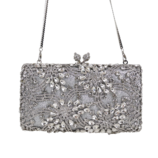 Bolsa Festa Clutch Pedraria Strass Prata