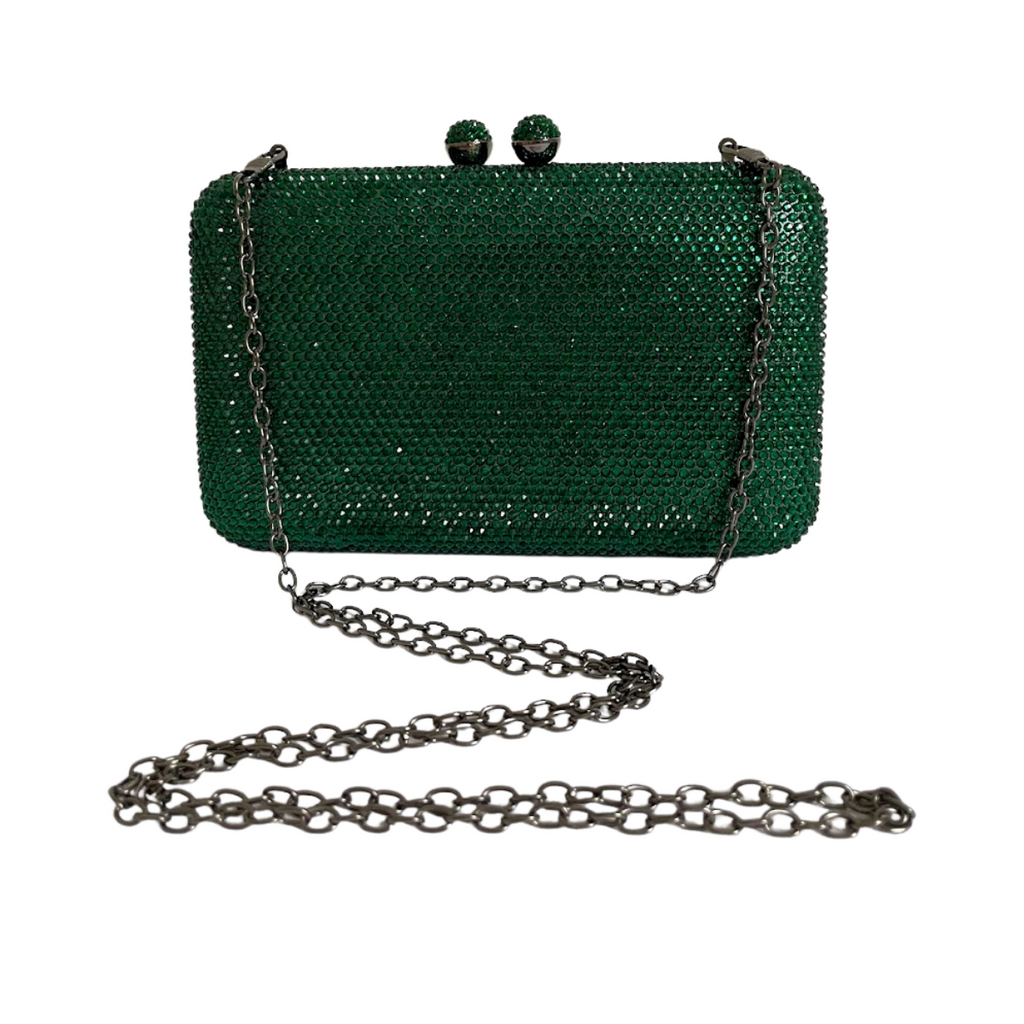 Bolsa de Festa Clutch Pedraria Verde Retangular