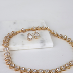 Kit Colar e Brinco Dourado e Cristal