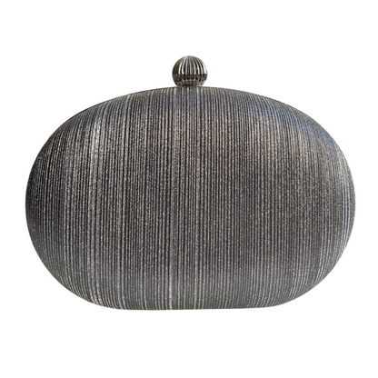 Bolsa Festa Clutch Oval Brilho Prata Grafite