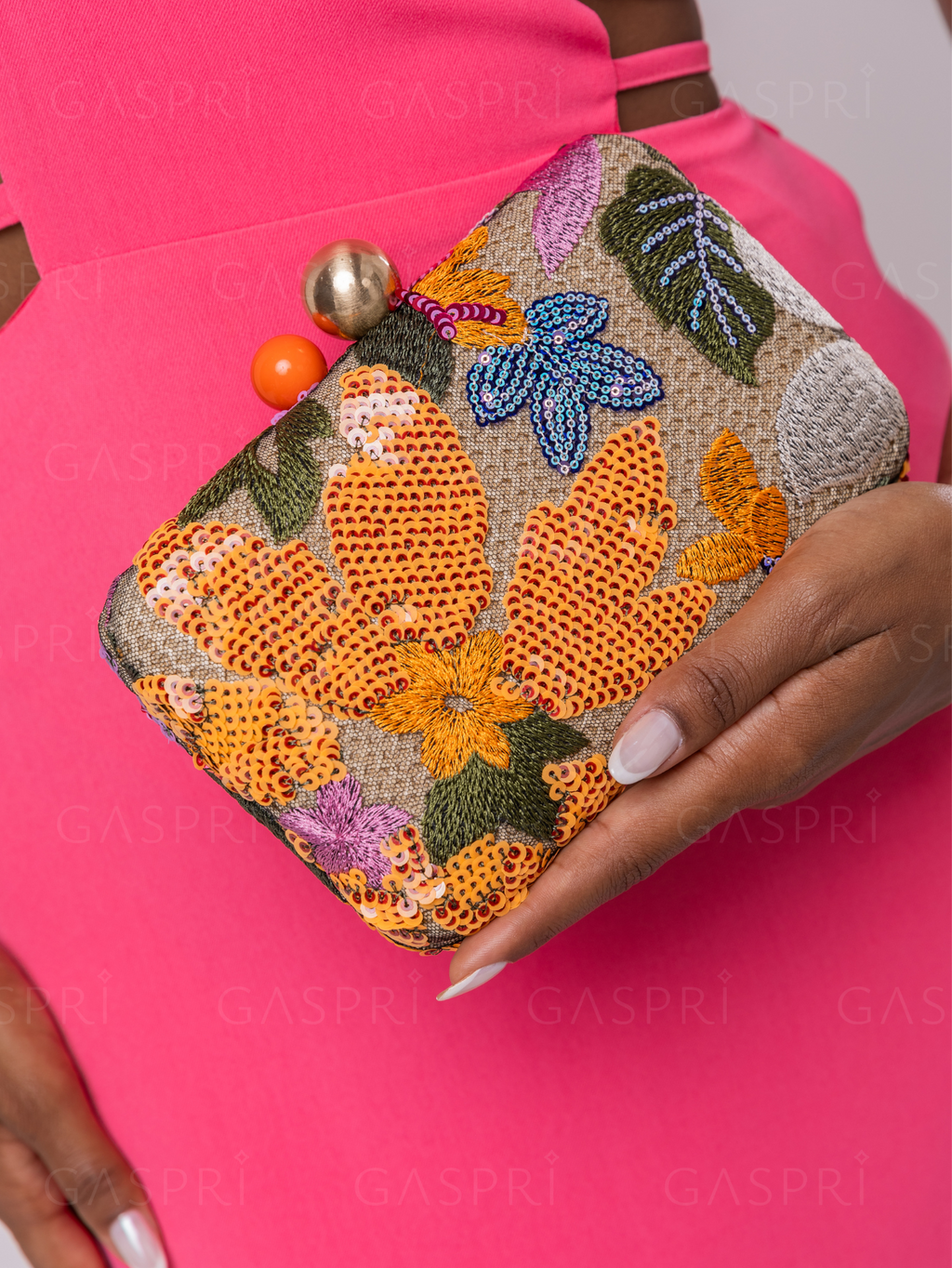 Bolsa Clutch Festa Bordada Flores Laranja