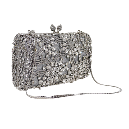 Bolsa Festa Clutch Pedraria Strass Prata