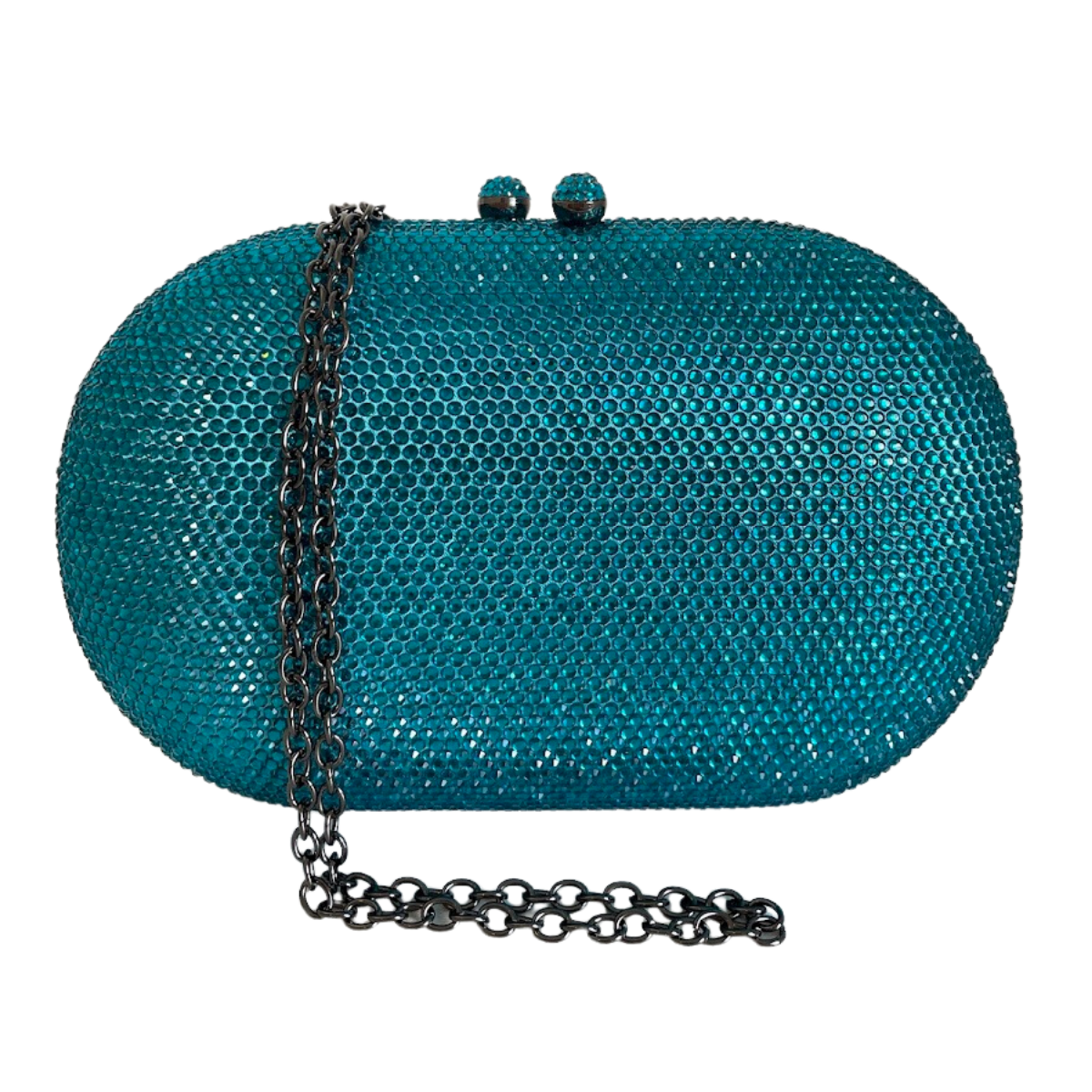 Bolsa Festa Clutch Pedraria Strass Oval Azul Turquesa Escuro