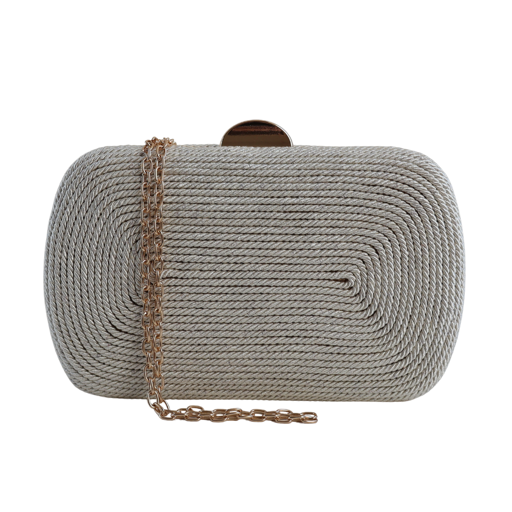 Bolsa de Festa Clutch Corda Trançada Bege Claro