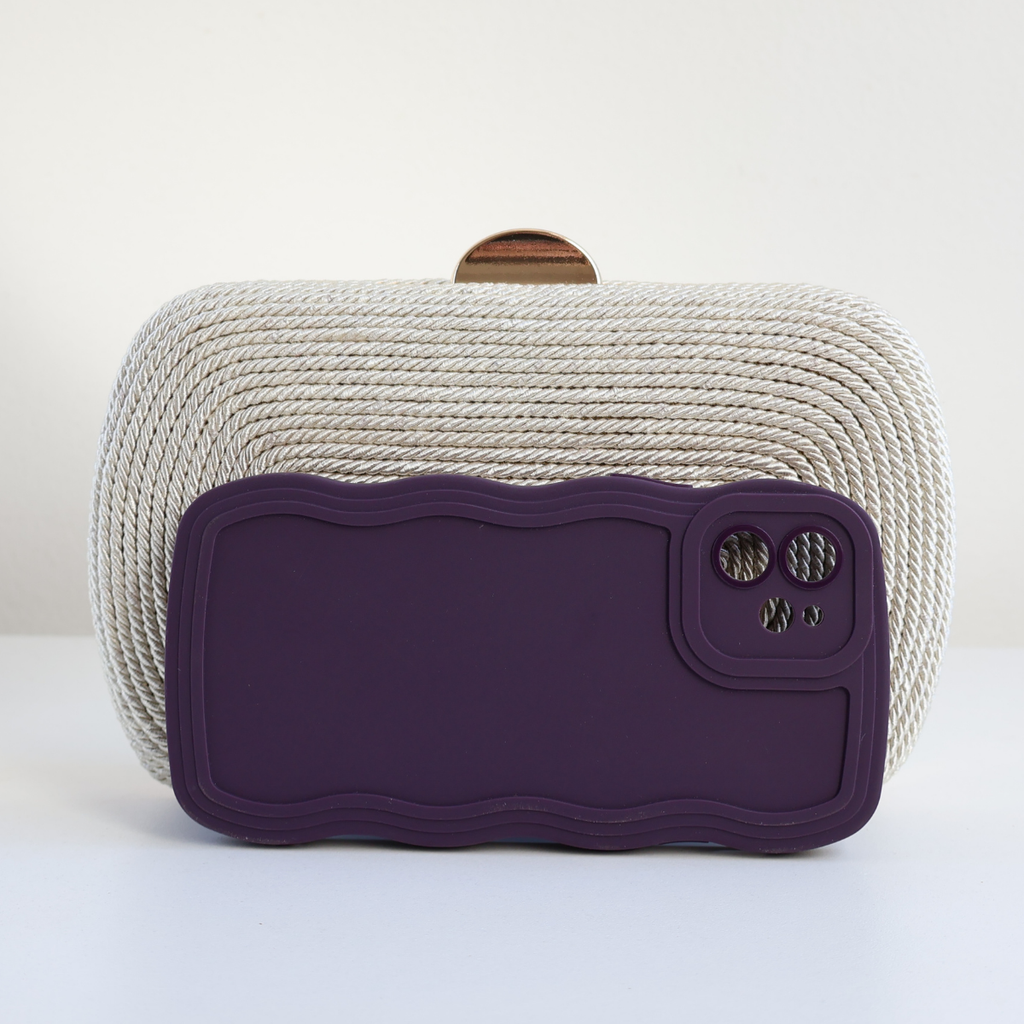 Bolsa de Festa Clutch Corda Trançada Bege Claro