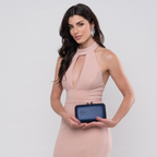 Bolsa Festa Clutch Pedraria Strass Azul Marinho