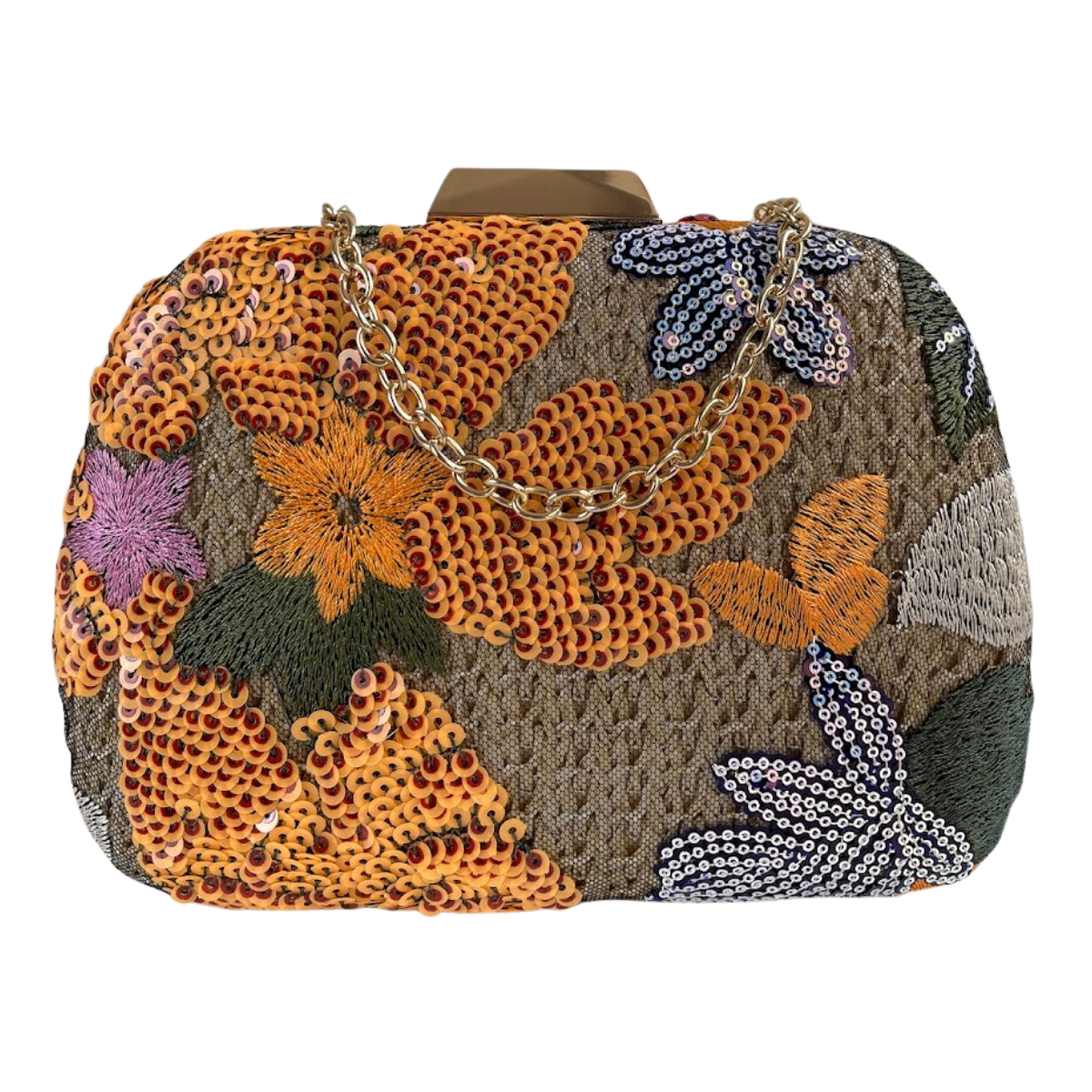 Bolsa Clutch Festa Palha Bordada Flores Bege Laranja