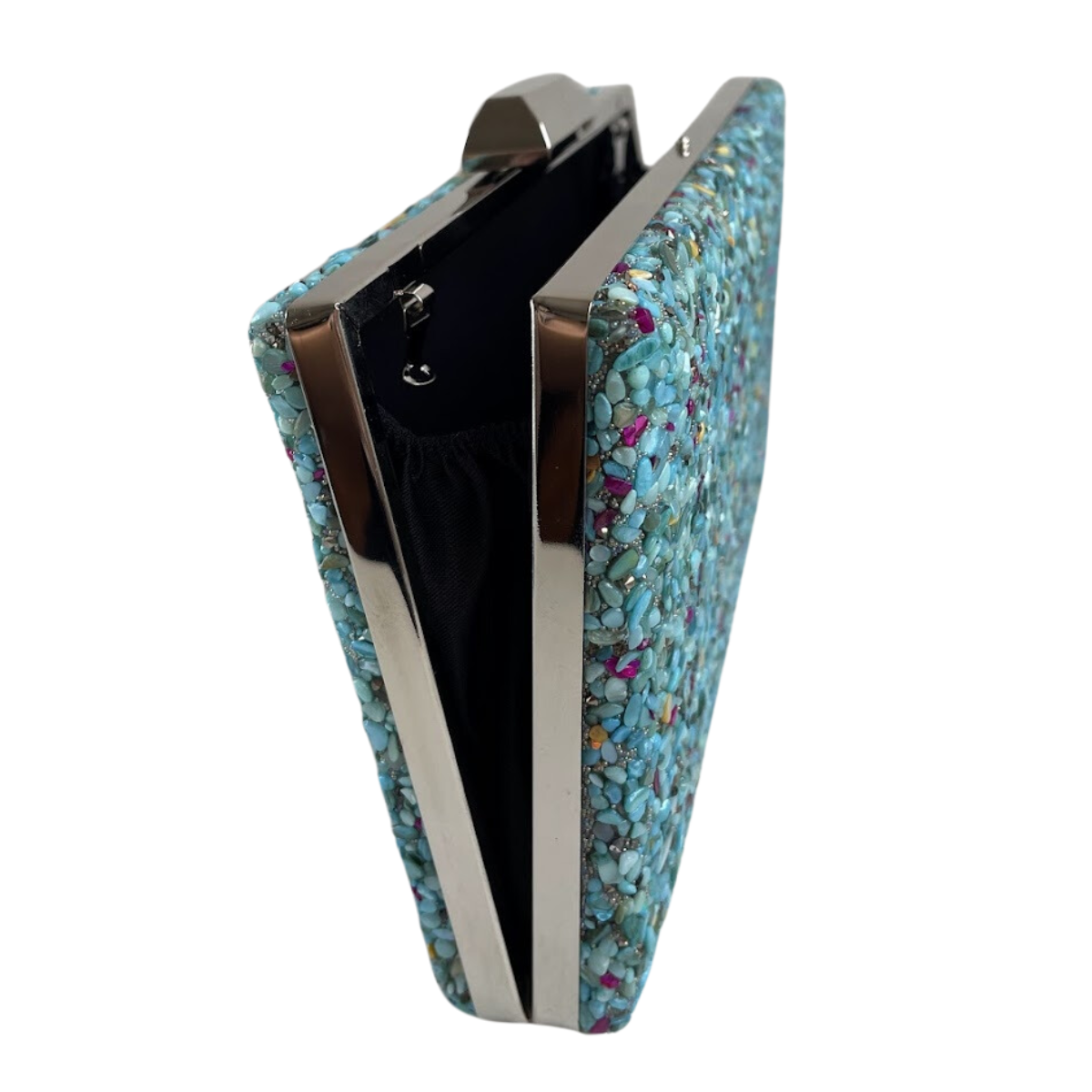 Bolsa de Festa Clutch Pedraria Azul Turquesa