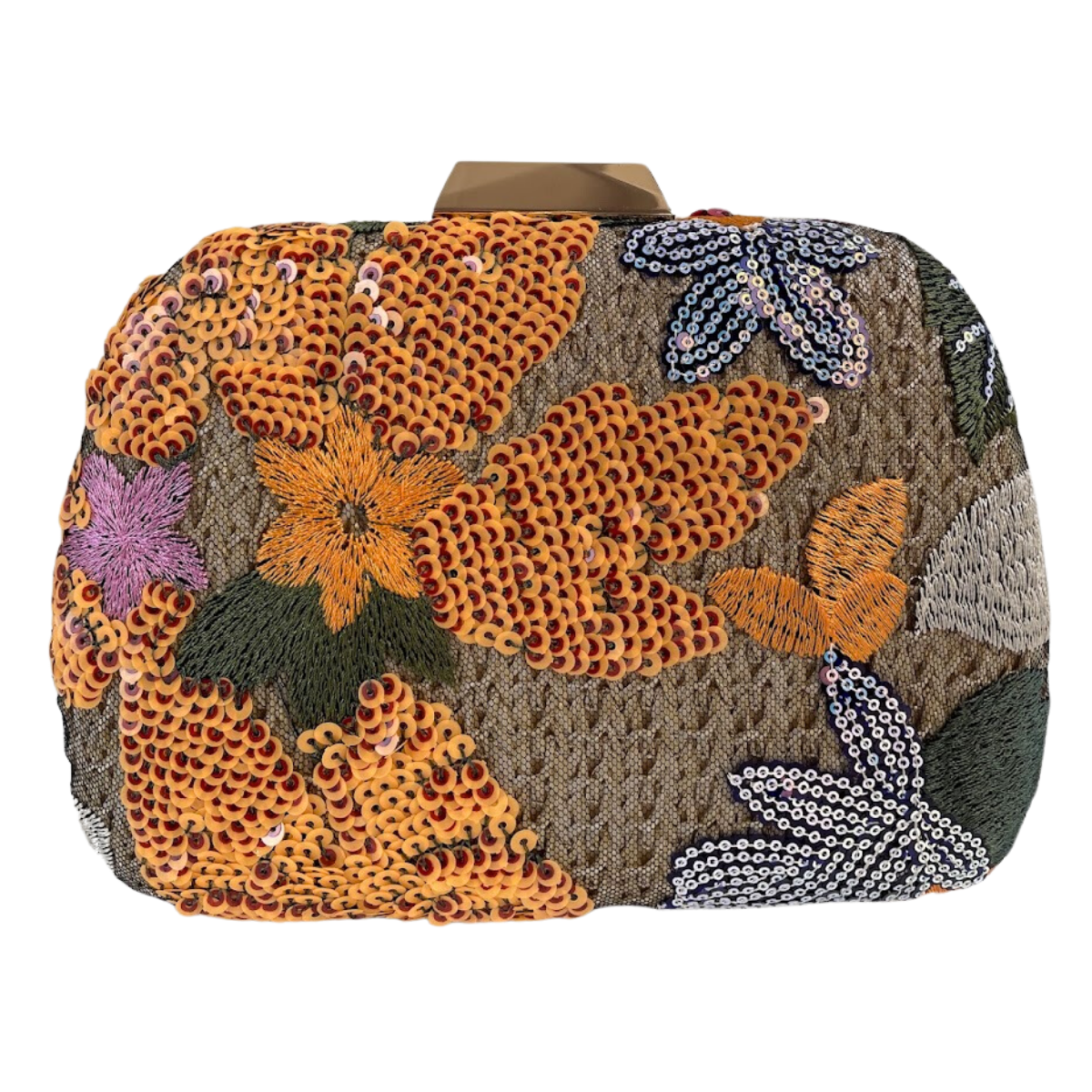 Bolsa Clutch Festa Palha Bordada Flores Bege Laranja