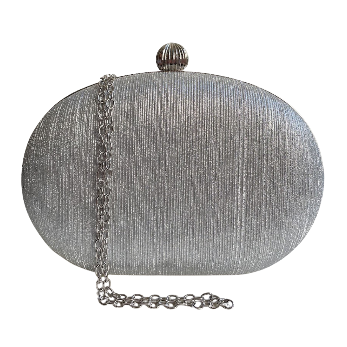 Bolsa Festa Clutch Oval Brilho Prata