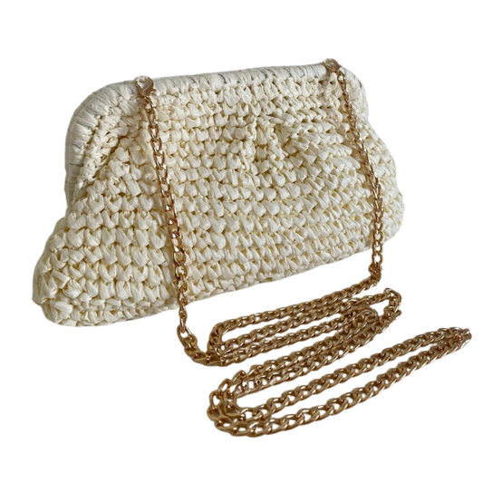 Bolsa de Praia Festa Clutch Palha Sintética Off White