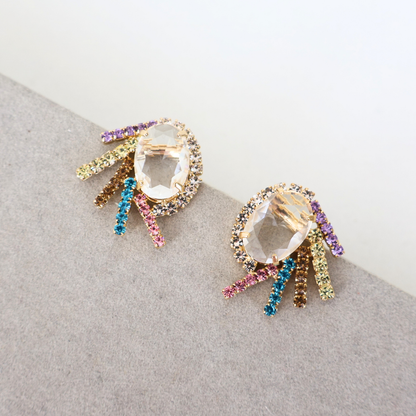 Brinco Dourado e Cristal Colorido - Semijoia