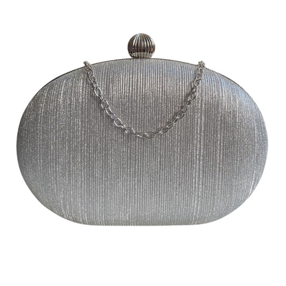 Bolsa Festa Clutch Oval Brilho Prata