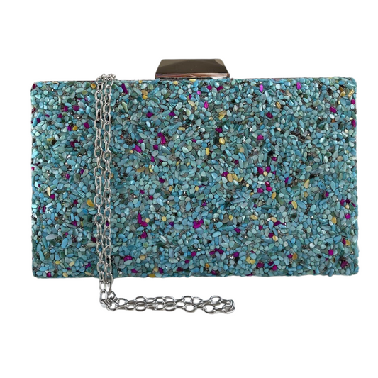 Bolsa de Festa Clutch Pedraria Azul Turquesa