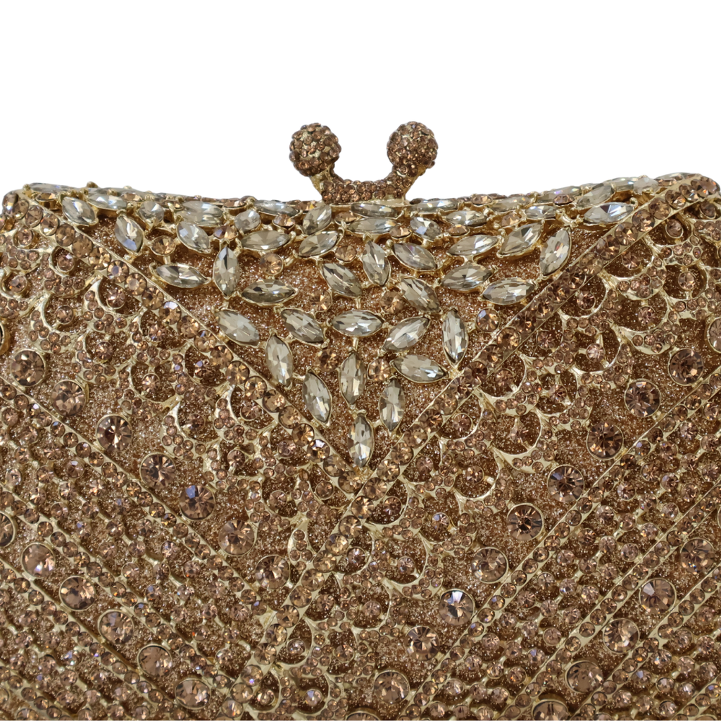 Bolsa Festa Clutch Pedraria Strass Dourada