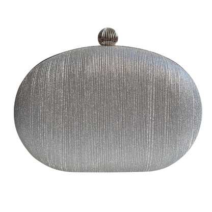 Bolsa Festa Clutch Oval Brilho Prata