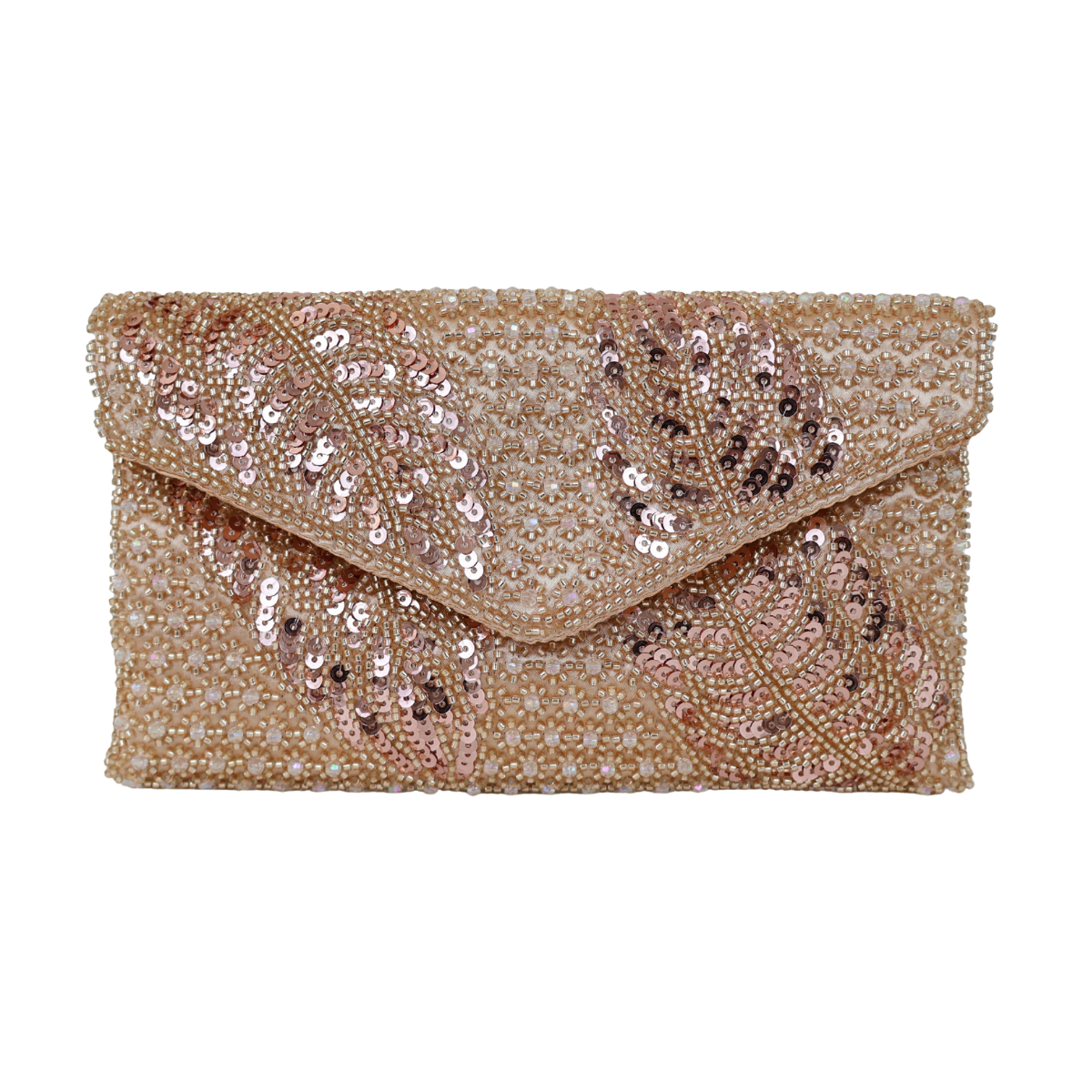 Bolsa Carteira Envelope de Bordada Vidrilhos Champagne