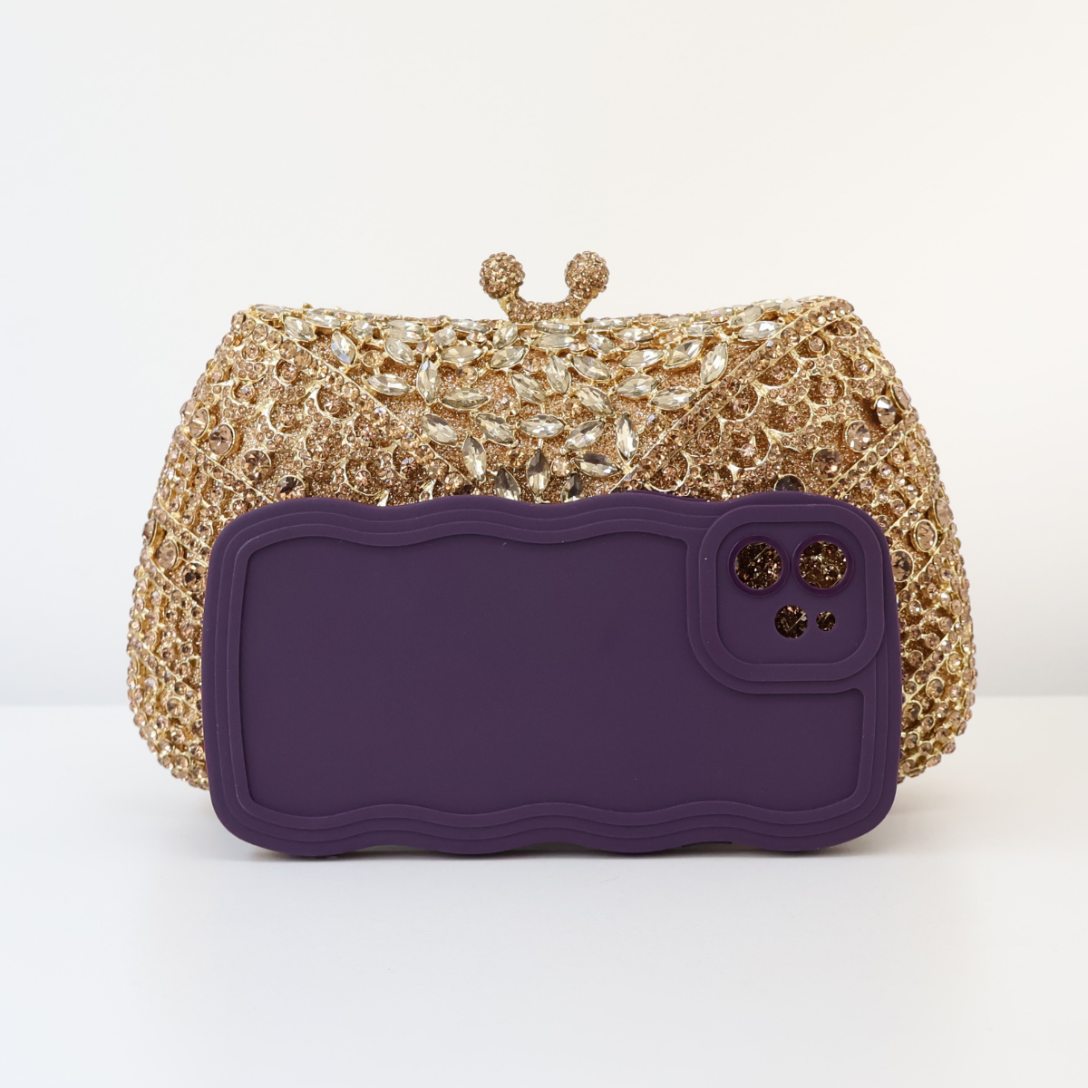 Bolsa Festa Clutch Pedraria Strass Dourada