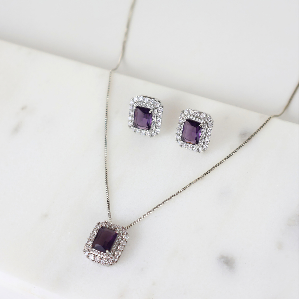 Kit Colar e Brinco Roxo