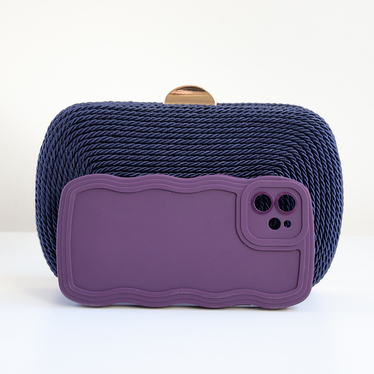 Bolsa de Festa Clutch Corda Trançada Azul Marinho