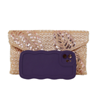 Bolsa Carteira Envelope de Bordada Vidrilhos Champagne