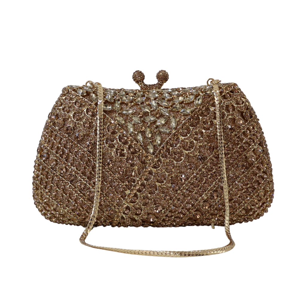 Bolsa Festa Clutch Pedraria Strass Dourada