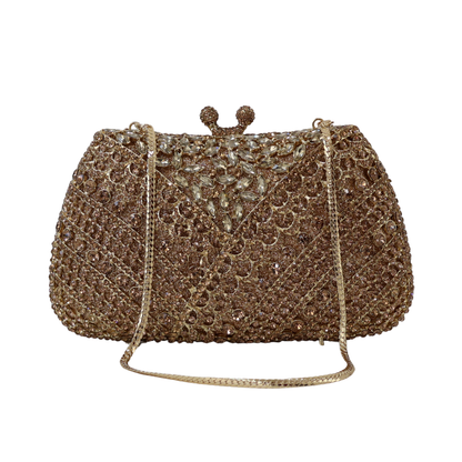 Bolsa Festa Clutch Pedraria Strass Dourada
