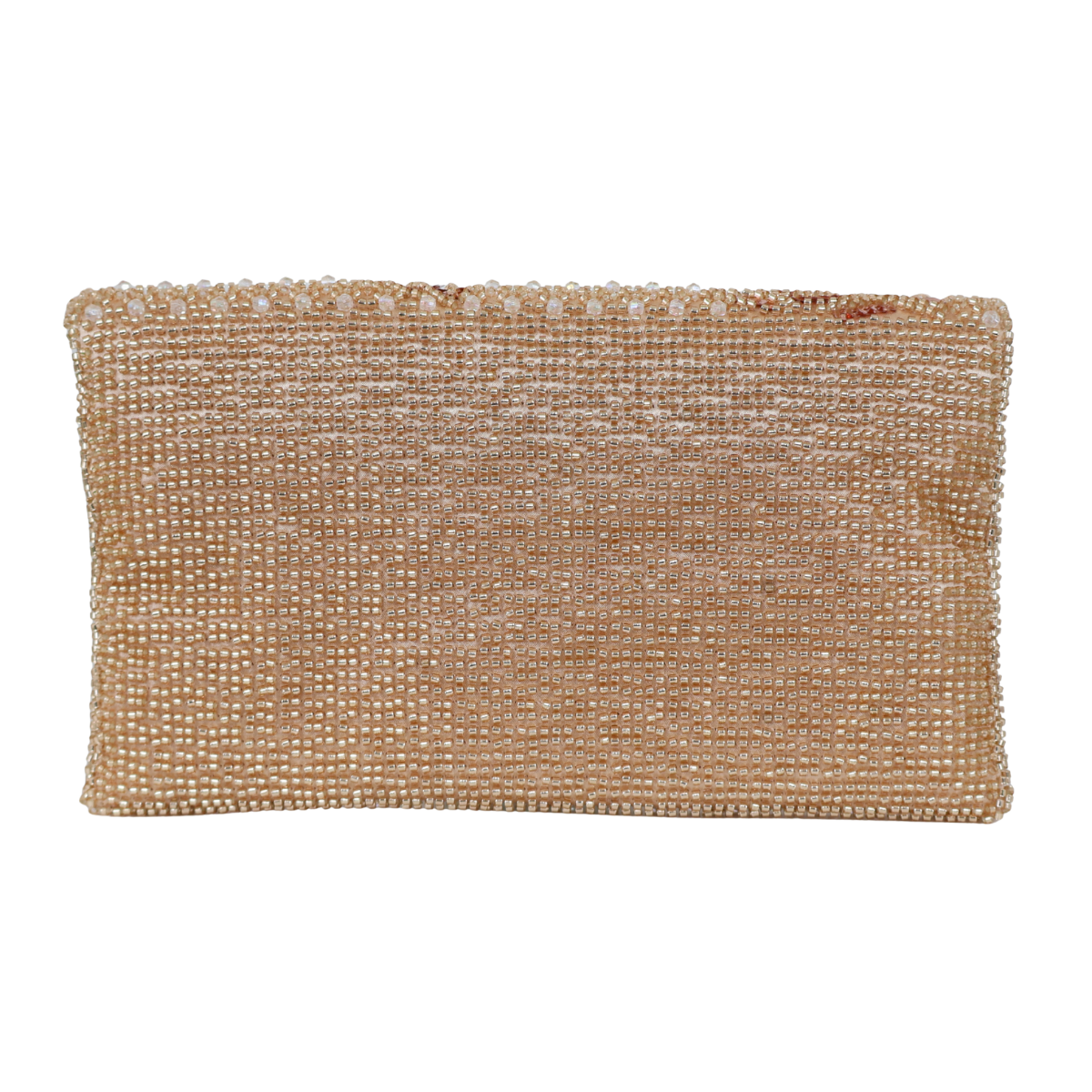 Bolsa Carteira Envelope de Bordada Vidrilhos Champagne