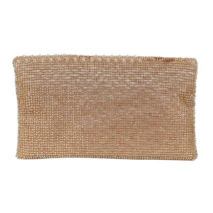 Bolsa Carteira Envelope de Bordada Vidrilhos Champagne