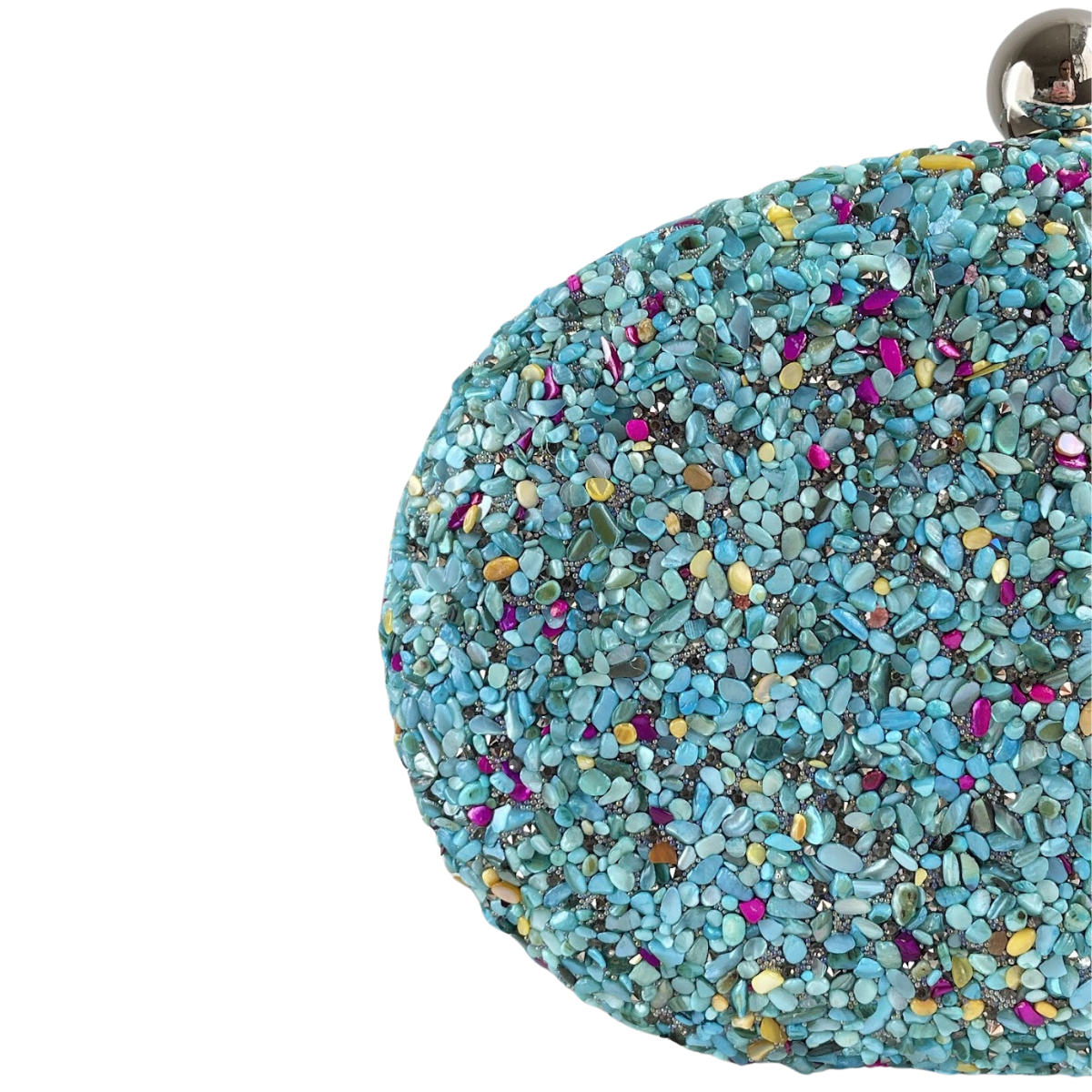 Bolsa Festa Clutch Pedraria Azul Turquesa Oval - Ferragem Prata
