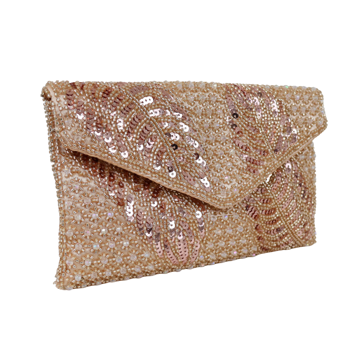Bolsa Carteira Envelope de Bordada Vidrilhos Champagne