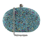 Bolsa Festa Clutch Pedraria Azul Turquesa Oval - Ferragem Prata