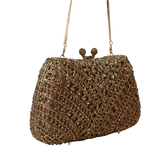 Bolsa Festa Clutch Pedraria Strass Dourada