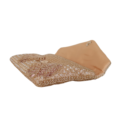 Bolsa Carteira Envelope de Bordada Vidrilhos Champagne
